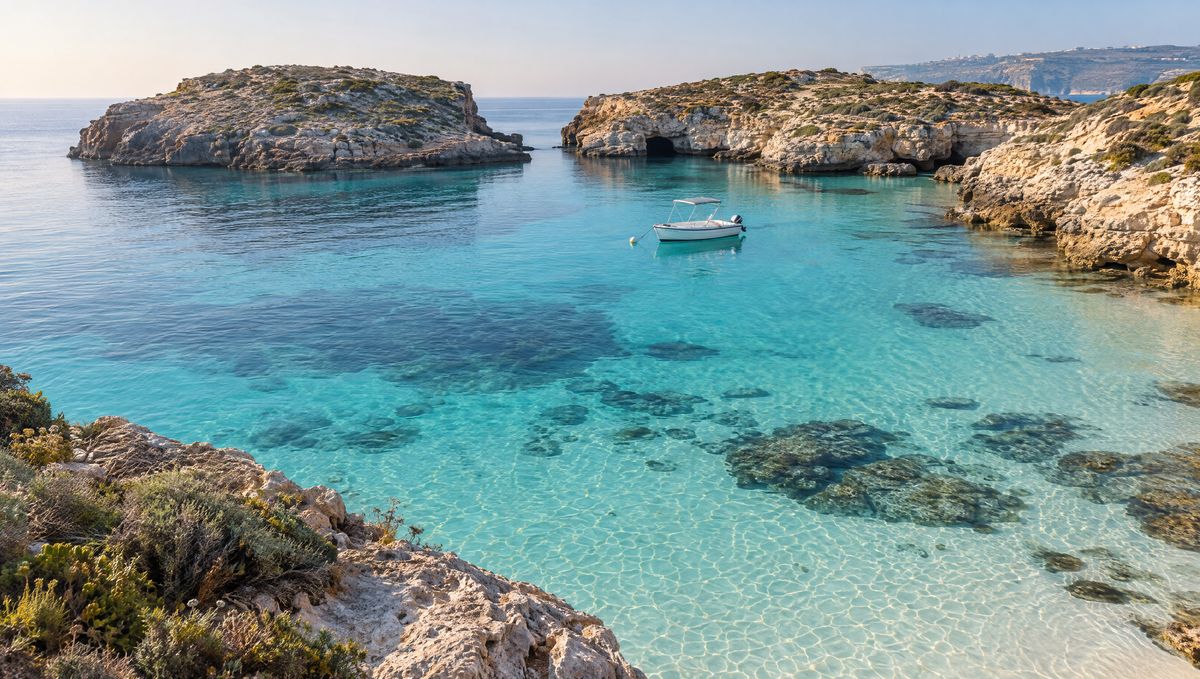 Comino adasında turkuaz renkli lagün